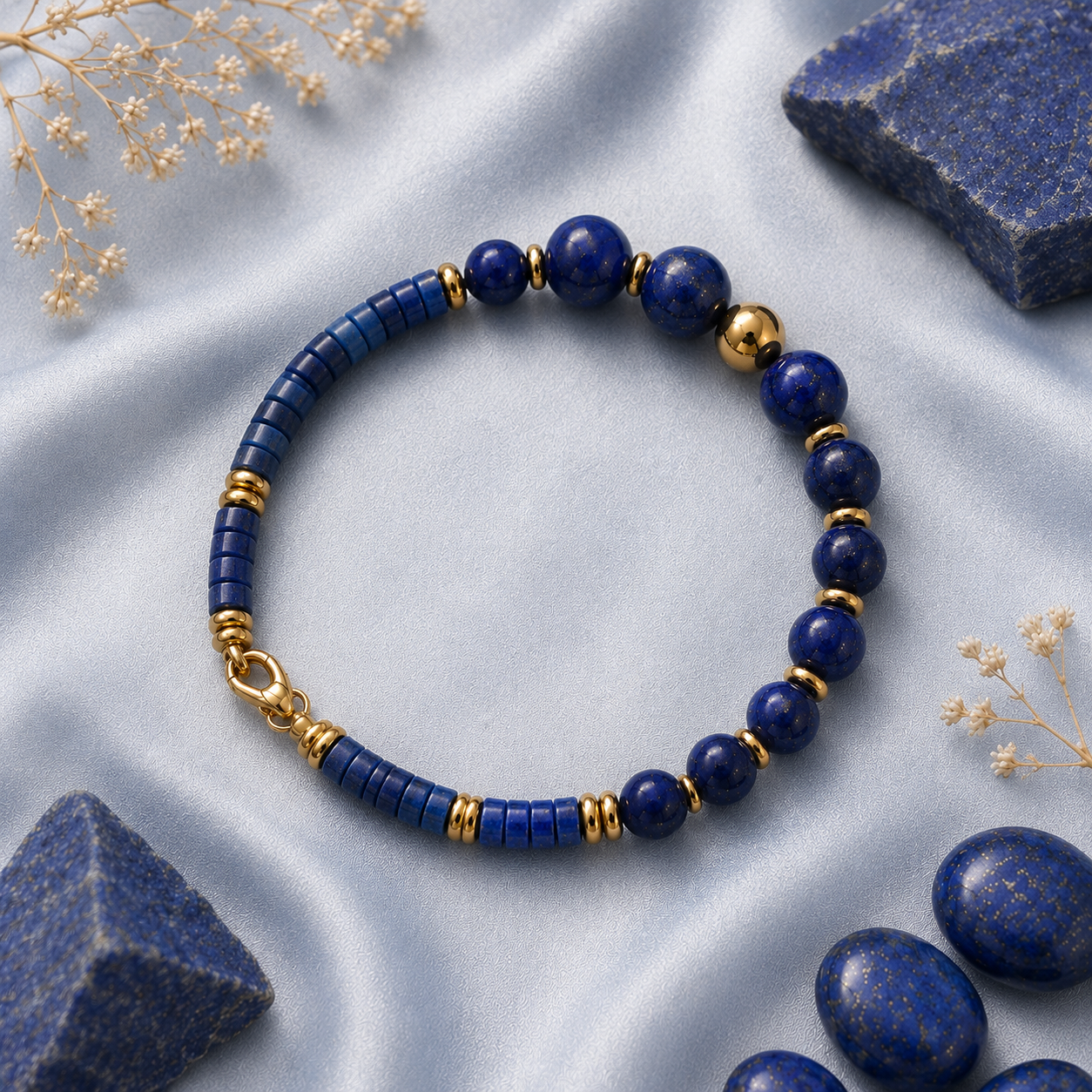 Pulsera lapislázuli 3 guías, para dama