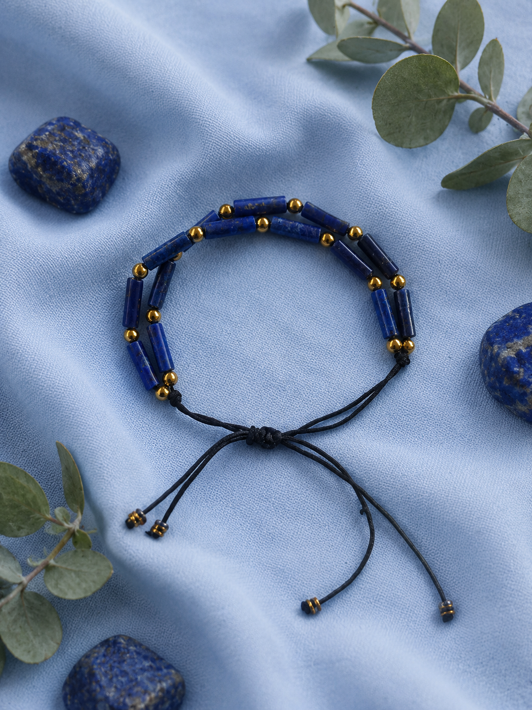 Pulsera lapislázuli esferas mini doradas