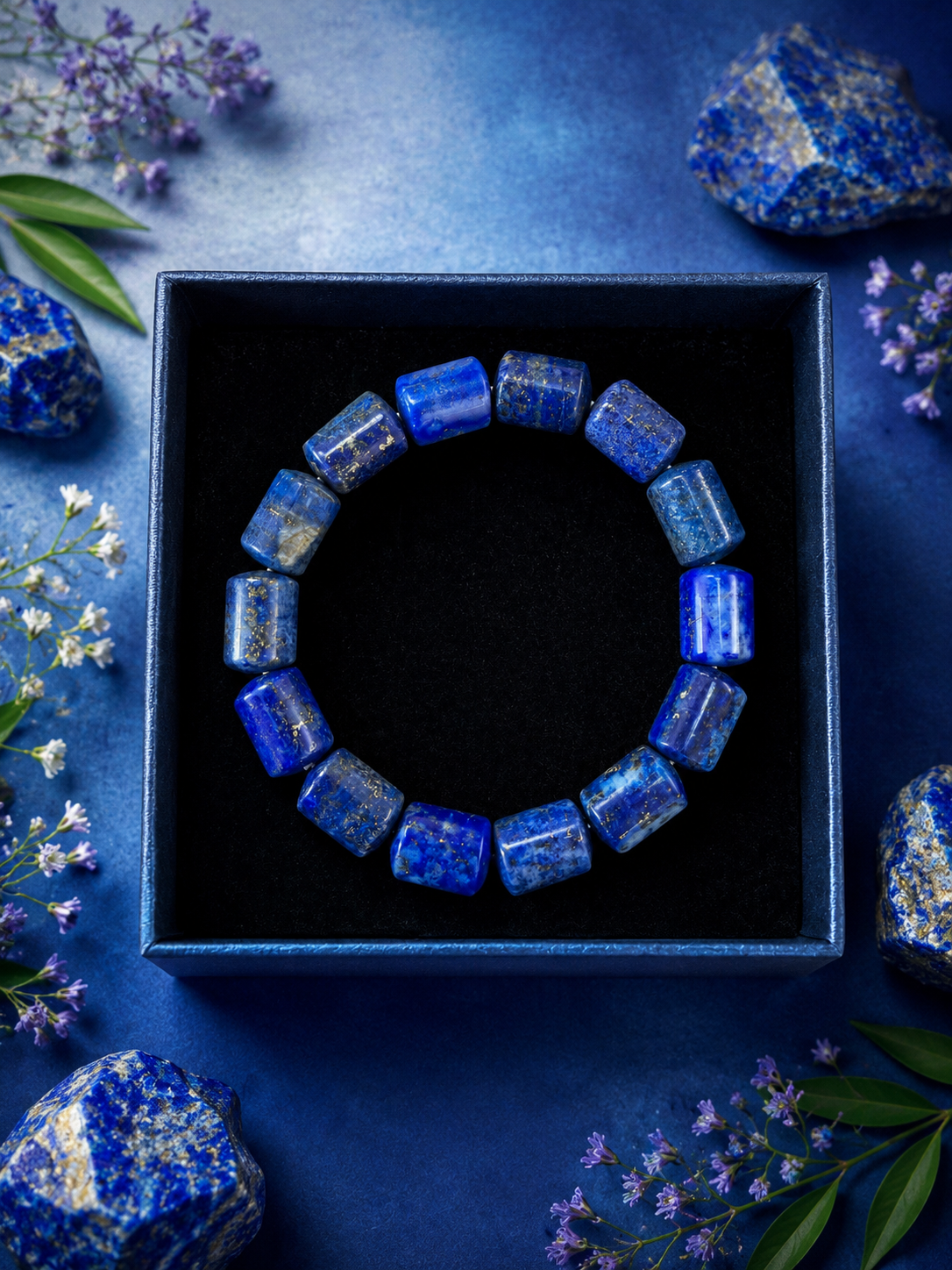 Brazalete de cuentas cilindricas lapislázuli